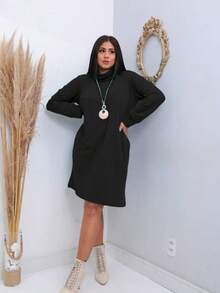 Long Sleeve Wool Dress For Winter - 黑色 - 查看 2