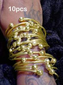 5/10pcs Luxury Retro Boho Adjustable Stackable Bracelets, Golden Cuff Bracelets For Women Men Daily Party Holiday Chunky Jewelry Gift - Multicolor - View 22