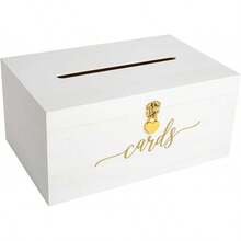 Wedding Card Box - 14 X 9 X 6.5 - White With Gold Sign - Secure Wedding Cards Box With Lock - Card Box For Wedding - Wedding Card Boxes For Reception - Best Way To Keep Cards Safe - 白色 - 查看 1