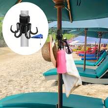 1 Peça Gancho Preto Antiderrapante para Guarda-Sol de Praia - Material de PC Durável, Design com 6 Ganchos para Toalhas, Garrafas, Óculos de Moda, Chapéus e Bolsas - Ótimo para Acampamento ao Ar Livre, Viagens à Praia e Dias Ensolarados, Acessórios de Praia | Suporte de Copo de Segurança | Ganchos de Guarda-Sol Resistentes