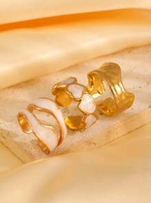 The Three Pieces Set Of Fashionable Stainless Steel Asymmetrical Oil Ring Is Designed With A Sense Of Individuality And Is Suitable For Women To Wear On A Daily Basis