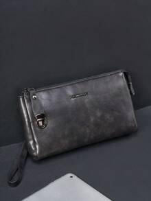 KAIDUCH Men's Fashion Minimalist Large Capacity Soft Leather Clutch Wallet, Multi-Function Zipper Lock Long Style Handbag - Black - View 5