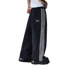 High Street Brand Striped Jeans Men's Spring And Autumn New Y2k Harajuku Straight Casual Wide Legs Mopping Long Pants - màu đen - Xem 2