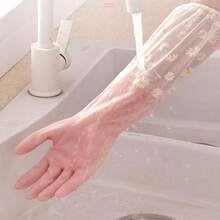 1 双洗碗长袖防水防油适用于家庭清洁、厨房清洁和洗衣清洁手套，单层 PVC 耐用材质，易于清洁，可重复使用，加厚材质