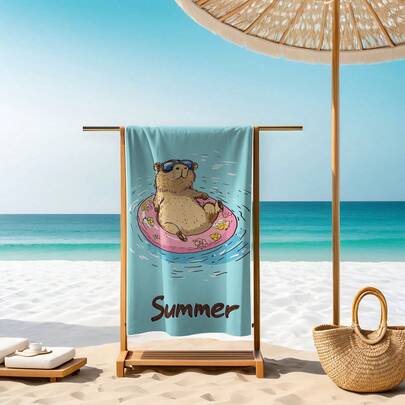 1 件创意水豚泳池印花沙滩巾，柔软舒适轻便防沙沙滩巾，超强吸水沙滩垫，适合旅行、游泳、潜水、冲浪、瑜伽、露营、沙滩配件