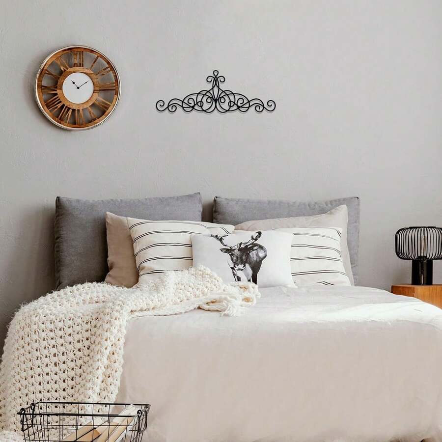 1PC Retro Metal Scroll Wall Art Decor, Rustic Iron Wall Medallion Black Metal Scroll Wall Art Iron Metal Wall Plaque For Living Room Home Decoration Room Decor Bedroom Decor Wall Decor Kitchen Decor - Black - View 1