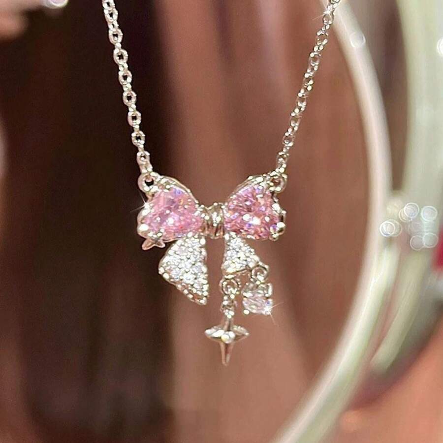 1pc Bow Necklace, Sweet Cool Collarbone Chain Hundred Pendant Jewelry