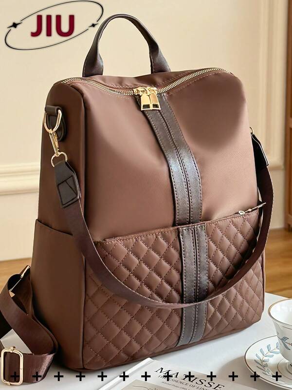 防盗复古刺绣绗缝背包，多功能时尚日常包，多口袋轻便旅行包，大容量简约书包，方便实用，适合学生、护士、教师、商务人士、旅行、通勤、购物、办公、约会、徒步、训练、工作等各种场合，也是生日礼物和节日礼物的理想之选。