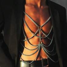1 件时尚朋克简约多层金属链项链，迷人性感身体链，适合男士日常、派对、音乐节佩戴