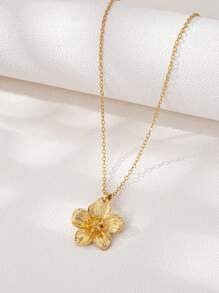 1pc Geometric Floral Pendant Necklace, Fashionable & Elegant Everyday Wear For Women