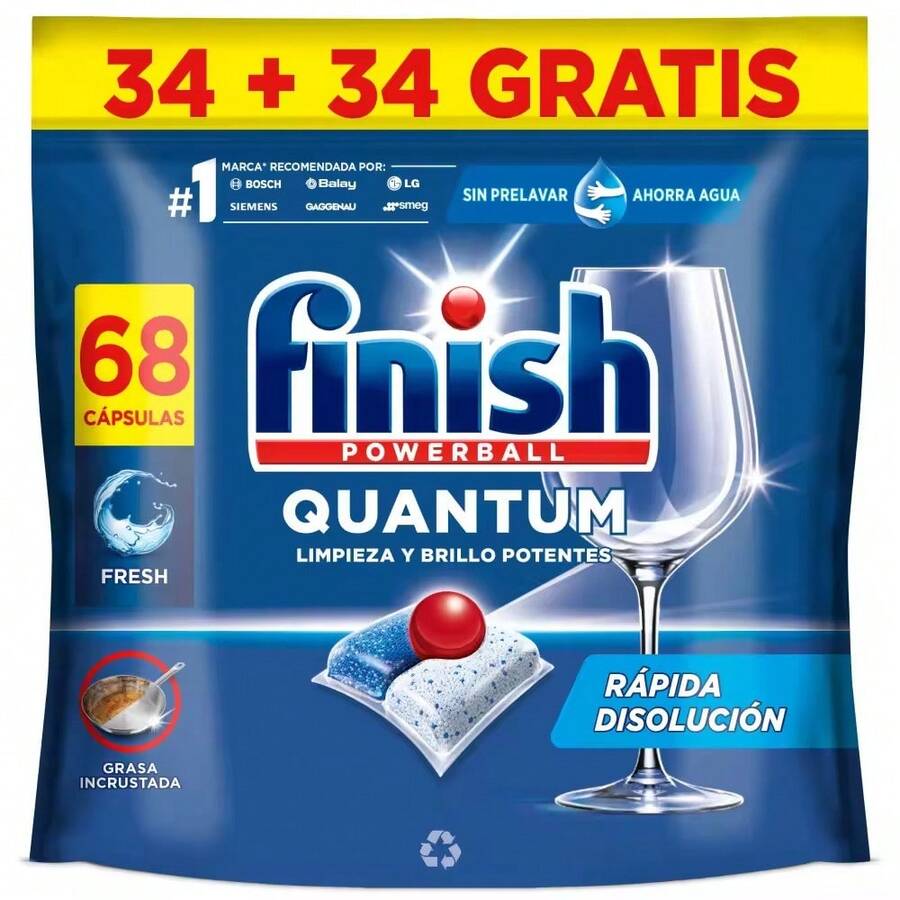 ✅ 24/72h Delivery Finish Powerball Quantum – 136 Dishwasher Tablets, Powerful Cleaning And Shine, Regular Scent, 2x68 And 5x68 Washes Format - Màu xanh hải quân - Xem 1