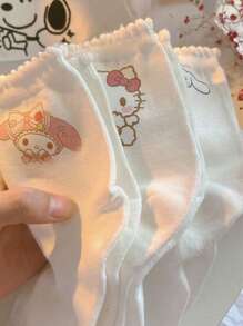 Sanrio 3Pairs Sanrio Women's Mid-Calf Socks | Kawaii Trio Collection (Hello Kitty/My Melody/Cinnamoroll) Elastic Ribbed Cuff & Breathable Fit