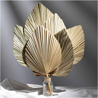 Juego de 4/7 hojas de palma artificiales en color dorado, de 40,64 cm/16 pulgadas de hierba de pampas, follaje tropical para ramos de boda DIY, fiestas de palma y decoración del hogar - Material versátil de plantas secas para Navidad, Halloween, Pascua, Acción de Gracias