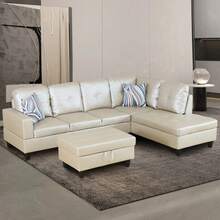 Bright Light Grey Leather Sectional Couch For Living Room/Dinning Room Set,Sectional Sofa L Shape Couch With Storage Ottoman/Facing Right Chaise - Bright Light Grey - View 8