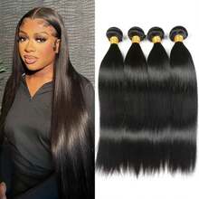 3 Bundles Straight Hair Extensions 100% Virgin Human Hair 4 Bundles Double Weft Extensions For Natural Black Unprocessed Sleek & Smooth Texture Lightweight & Durable For Versatile Styling - Natural Black - View 3