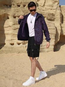 Logeqi® Chamarra Caballero con Bolsa interior Chaqueta Buzo con capucha Cortaviento casual para Hombre de Colores Blanco,violeta - Morado - Ver 3