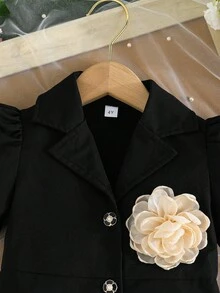 Young Girls Elegant & Chic Embroidered Collar Suit Style Dress, Formal Occasion Outfit - Black - View 3