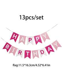 1 Set Pink Happy Birthday Paper Pennant Flags, Modern Metal Letter Graphic Hanging Flags For Birthday Party Decor - Multicolor - View 3