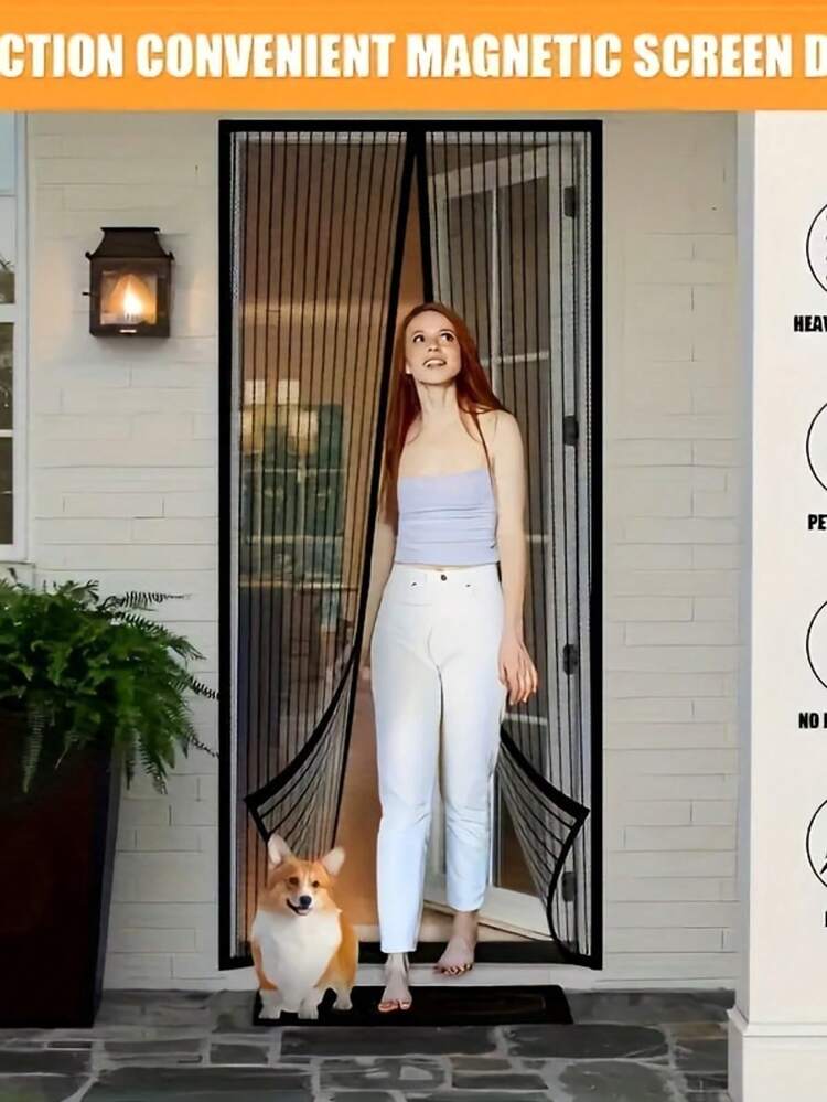 Puerta de malla magnética, con red suave fácil de limpiar, respirable y eficaz para prevenir mosquitos, ideal para uso interior/exterior, red antimosquitos - Multicolor - Añade 2