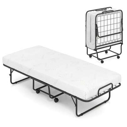 Lifezeal Folding Bed With Mattress 74" X 31" Cot Size Rolling Guest Bed Space Saving