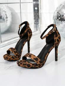 1 双欧美时尚新款高跟女凉鞋，防水台厚底鞋，系带豹纹设计 - 豹紋色 - 查看 5