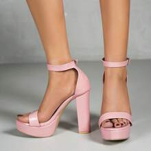 时尚防水厚底绑带凉鞋，性感露趾优雅高跟鞋，粗跟设计 - 粉色 - 查看 3