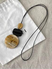 1 件复古孔雀石皮革树脂扎染椭圆形和矩形项链（女士）