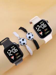 4 Pieces/Set, Heart-Shaped Cartoon/Digital Electronic Watch And Tai Chi Bracelet Gifts, Suitable For Valentine's Day, Christmas Gifts, Graduation Gifts, And Perfect For Daily Wear.