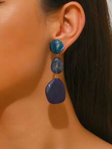 一对优雅夸张性感波西米亚风波浪形仿玉树脂块不对称吊坠金色贝壳耳钉，多色树脂块，适合性感派对、节日佩戴，女士珠宝 - 彩色 - 查看 2