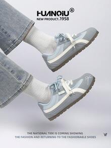 HUANQIU 2025 New Women's Shoes, Women's Skateboard Shoes, A Pair Of And Fashionable Breathable Lace-Up Home Office Outdoor White Shoes Versatile Light And Comfortable White Shoes Lace-Up Soft-Soled Sports Shoes Casual Shoes Running Shoes Christmas Apple Red Four Seasons Shoes - Blue - View 8