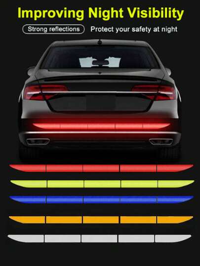 1 件汽车保险杠反光贴，夜间驾驶增强反光条，碰撞和追尾警示条贴纸，汽车贴纸装饰