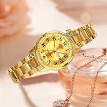 1 Stück Modische Damenuhr, Urlaubsgeschenk, elegantes kleines Zifferblatt, Luxusstil in Gold oder Silber, Wochentagskalender, Dual-Display-Funktion, japanisches Quarzwerk, Muttertags-, Abschluss-, Valentinstags-Geschenk