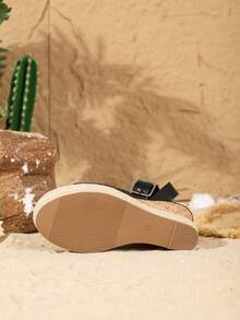 Women's  Wedge Sandals Fashion Espadrilles Black Platform Sandals Comfortable Peep Toe Wedges Western Cork Thick Sole Sandals With Ankle Strap&Buckle - màu đen - Xem 7