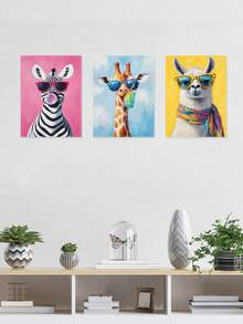 3pcs Pop Art Design Wall Art Decor, Artistic Modern Artwork, Animal Portraits Canvas Print Wall Arts, Colorful Backgrounds Posters, Funny Animals Room Aesthetic, Fashion Accessories Wall Arts, Poster, Room Aesthetic, Ideal Gift, Optional Framed ,Wall Art With Frame - 3Pcs/Set - View 12