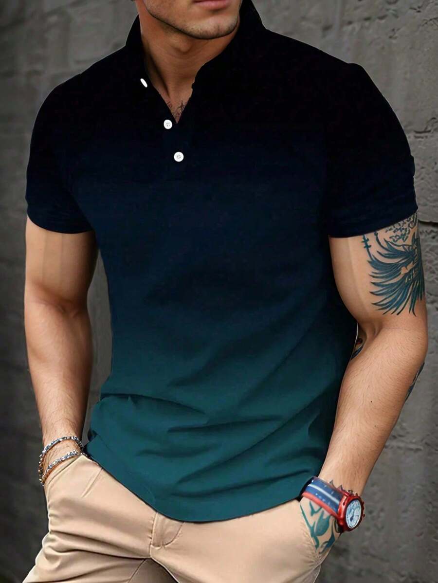 Herren Poloshirt mit Farbverlauf Muster, atmungsaktiv, Kurzarm