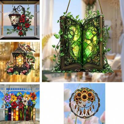 1pc 2D Flat A Magical Forest Magic Book Acrylic Light Catcher, Artistic Style Garden Suncatcher Window Charm, New Home Gift, Tropical Style, Wall Decoration, Car Decoration, Home Office Kitchen Garden Porch Bedroom Outdoor Courtyard Decoration, No Power Supply Required