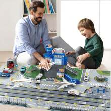 Airplane Toy Set - Airport Playset For Toddlers With Trucks,Planes, Helicopter, Signs And Fabric Airport Playmat, Interactive Early Learning Toys Birthday Gift For Boys And Girls Age 2 3 4 5+,Back To School