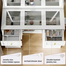 Transparent Glass Tabletop Vanity Desk, White Dressing Table With Large Mirror And Mobile Storage Trolley, Jewellery Storage, 5 Drawers, Makeup Desk For Bedroom - White - View 6