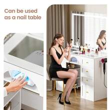 Transparent Glass Tabletop Vanity Desk, White Dressing Table With Large Mirror And Mobile Storage Trolley, Jewellery Storage, 5 Drawers, Makeup Desk For Bedroom - White - View 10