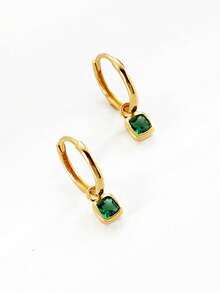 BALMORA 一对925纯银复古优雅几何方形绿色吊坠耳环，适合女性日常佩戴，也可作为友谊派对配饰或礼物。