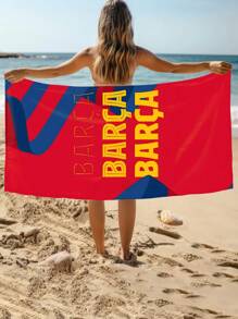1pc BARCA Forever Beach Towel - Quick-Dry Lightweight Polyester, Super Absorbent & Machine Washable With Modern Low-Pile Texture - Vibrant Red & Blue Stripes Print For Swimming, Camping, Travel Beach Essentials