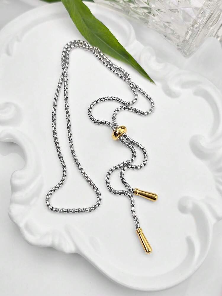 1 件时尚简约奢华 18K 镀金不锈钢 Y 形流苏项链，适合女性日常佩戴，送给家人、朋友、姐妹的情人节礼物 - 金色 - 查看 9