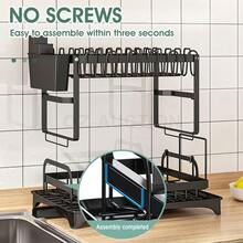 2 Tier Dish Drying Rack Plate Drainer Cutlery Holder Kitchen Organizer Storage-Foldable Dish Rack For Kitchen - Space Saving Black Utensil Holder - màu đen - Xem 9