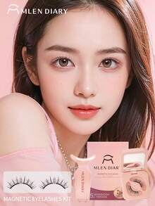 Mlen Diary 磁性假睫毛套装，9-11mm 可重复使用假睫毛，无需眼线，升级版 3D 双磁性假睫毛，便携式免胶睫毛簇，打造轻盈自然妆容（纯净月光） - 自然纖長款 - 查看 2