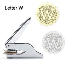 1 件不锈钢压花印章，巴洛克风格 26 个字母 A-Z 首字母系列，带花卉图案，手持式图书馆印章，首字母压花印章，婚礼压花印章，纸质压花印章，适用于书籍、信封、婚礼请柬和图书馆材料学校用品，返校