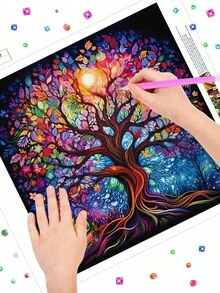 5D Diamond Art Set, Colored Big Tree Pattern Full Diamond Painting Kit - Shiny Diamond Gem, Home Wall Decor Art Crafts For Adults And Teenagers, Perfect Gift For Art Lovers And DIY Lovers, Ideal For Room Decor
