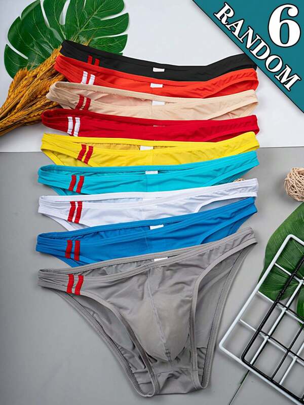 6pcs Men's Underwear, Men's Briefs, Simple Solid Color Random Fashion Men's Basic Triangle Briefs, Quick Dry, Soft, Skin-Friendly
