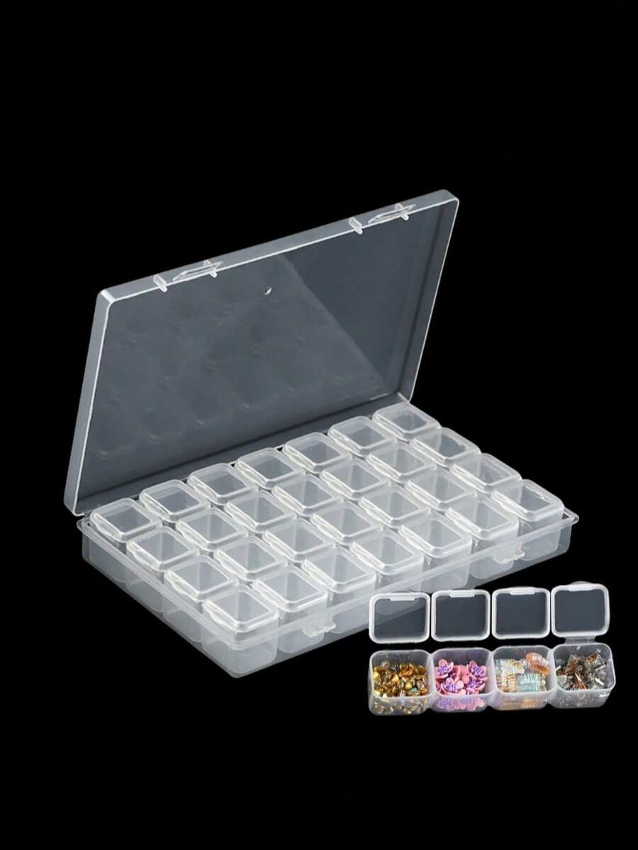 1pc Transparent Storage Box, 28 Grids DIY Diamond Painting Box, Jewelry Storage Box, Plastic False Nail Storage Box, Rhinestone Bead Storage Box, Manicure Supplies, Manicure Tools, Manicure Art Tools, Back To School, Manicure, Manicure Tools (Suitable For Press-On Nails) - Clear - View 1