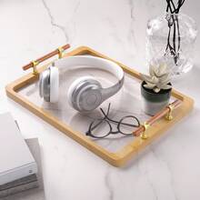 1 Khay tre có tay cầm màu vàng, Khay đựng đồ ăn bằng tre có họa tiết đá cẩm thạch, Khay đựng đồ ăn sáng đựng cà phê, đồ ăn tối, Khay trang trí cho nhà bếp, Phòng ngủ - Trở lại trường - Nhiều màu - Xem 4