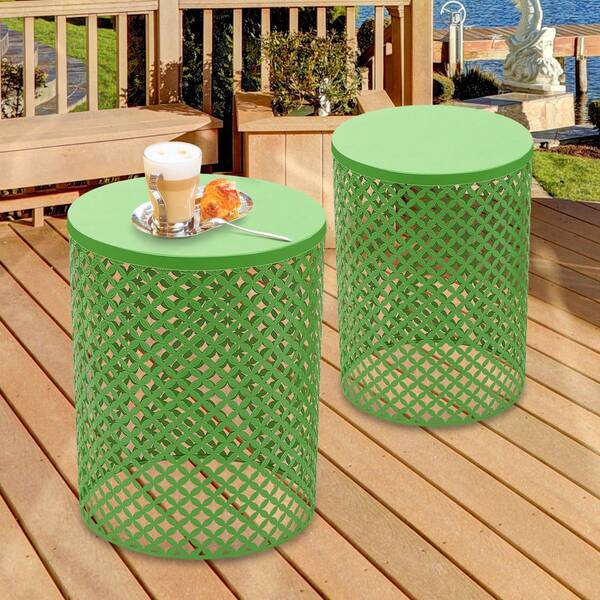 Modern End Table,Outdoor Side Table, Set Of 2 Metal Frame Accent Table For Indoor Outdoor